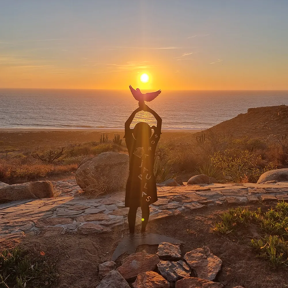 escultura de Elisa Salas al atardecer en Todos Santos