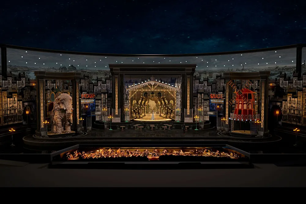 Escenografía de La Traviata x Moulin Rouge en la Arena di Verona durante el Opera Festival 2026