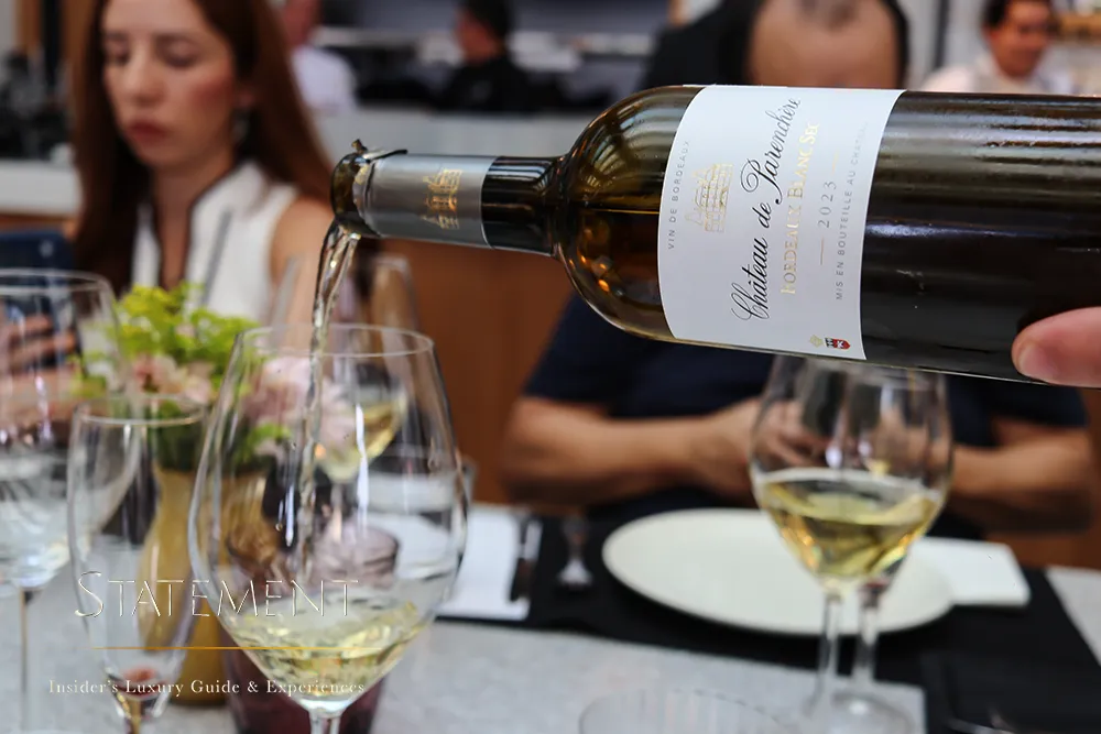 Château de Parenchère Blanc servido durante el menú de Sylvain Desbois en Le Bistro Palacio